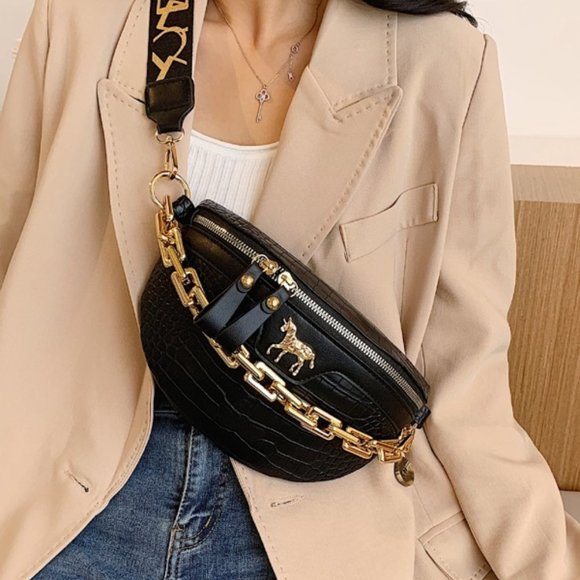 Contemporary Chain Decor Crocodile Embossed Fanny Pack - Picture 1 of 8